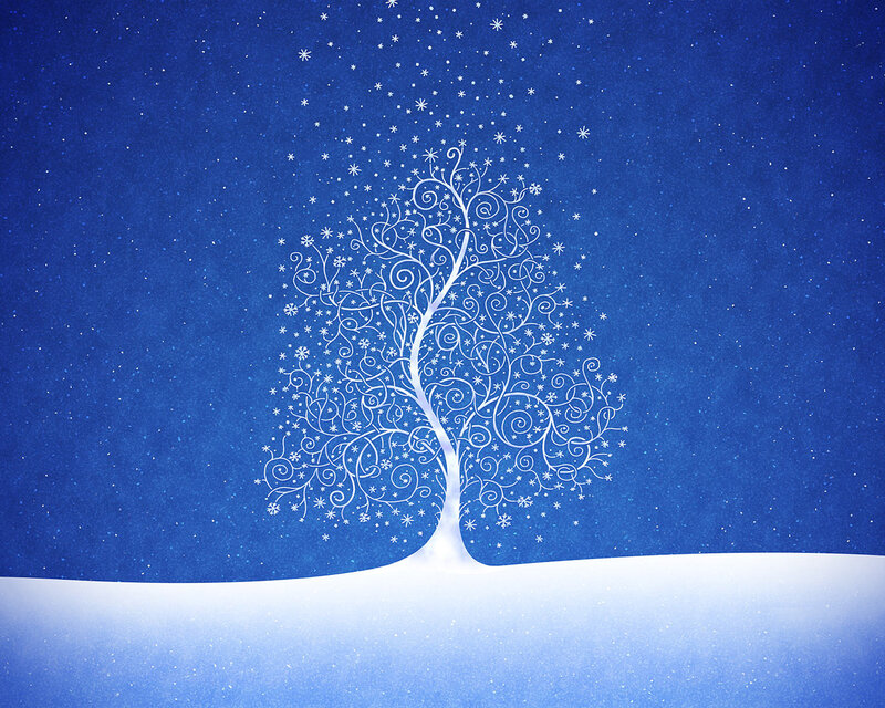 Winter tree with snowflakes