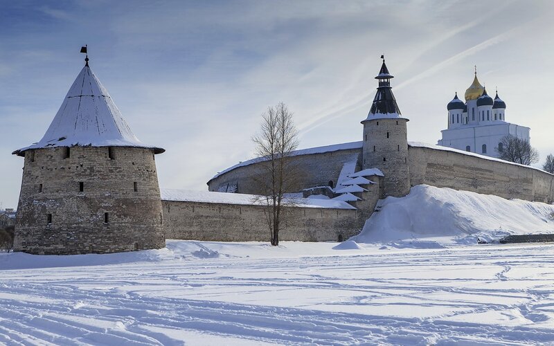 Winter view of a historic fortress