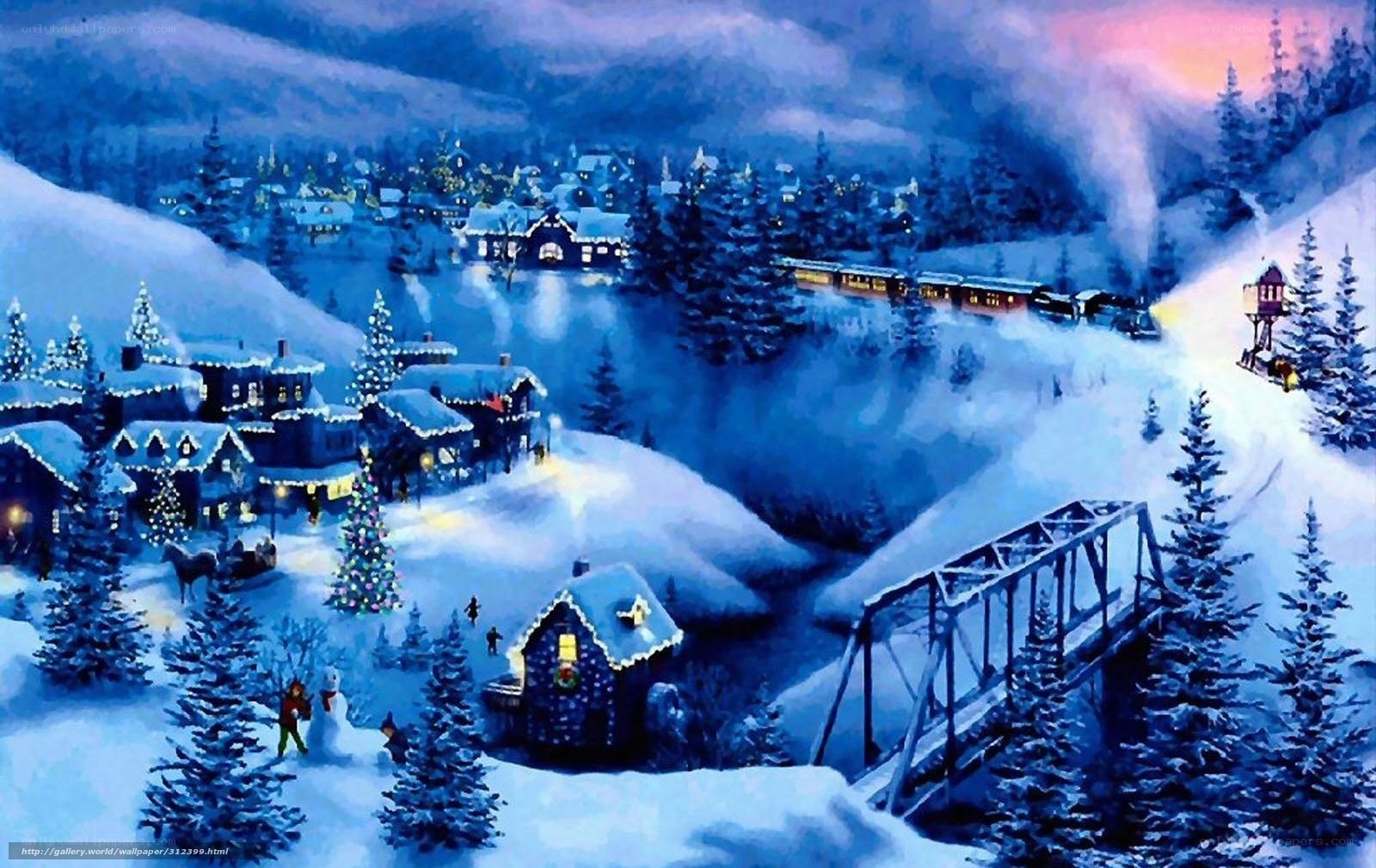 Winter village at dusk
