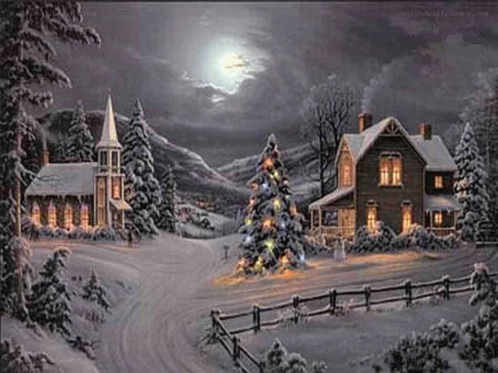 Winter village at night