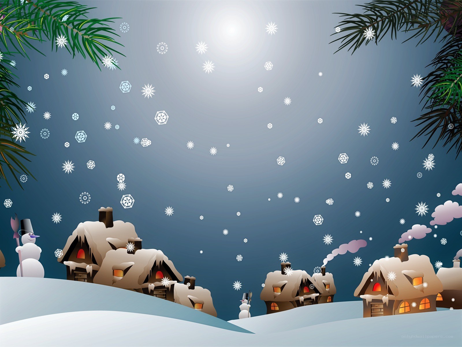 Winter village at night