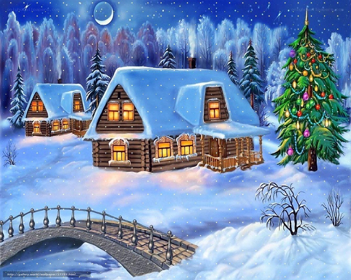 Winter village at night