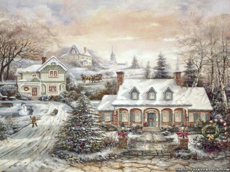 Winter village Christmas scene