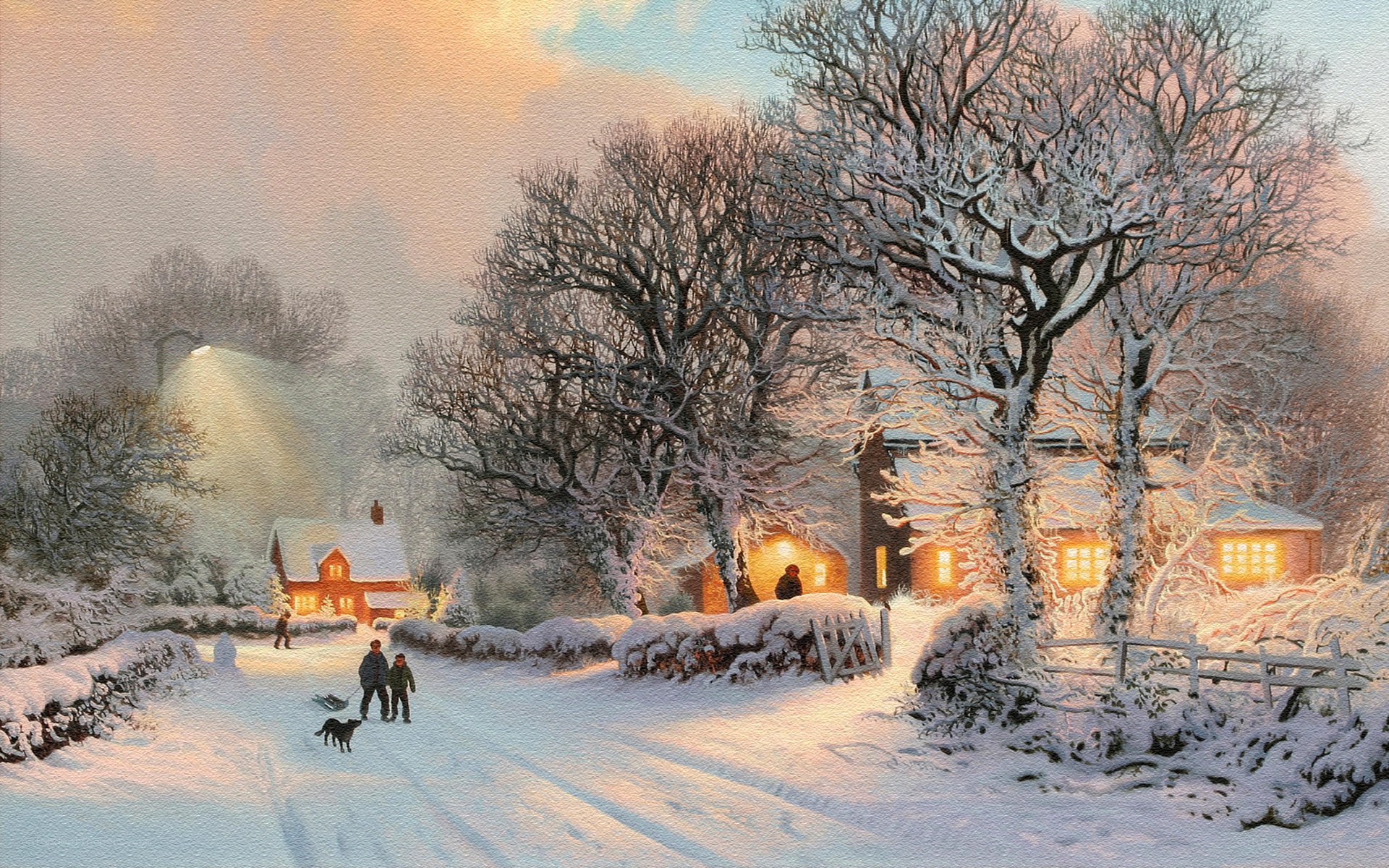 Winter village scene