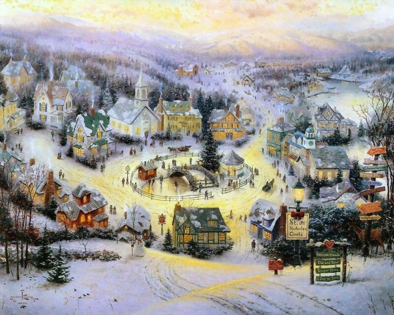 Winter Village Scene
