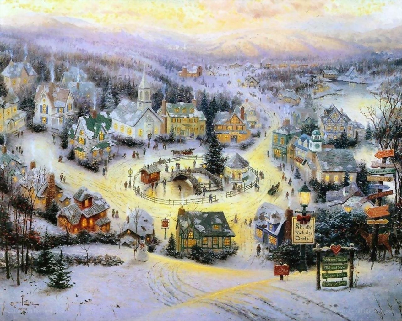 Winter Village Scene