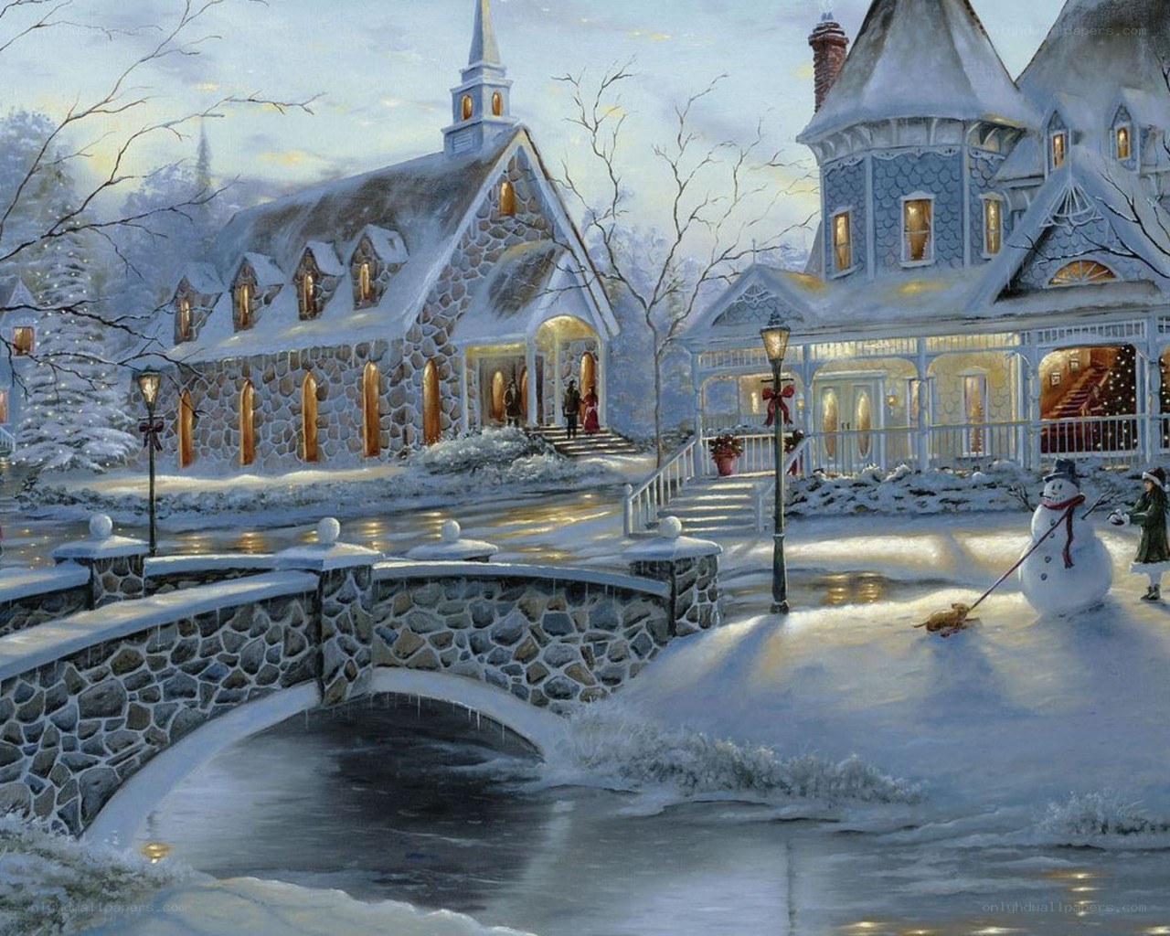 Winter village scene