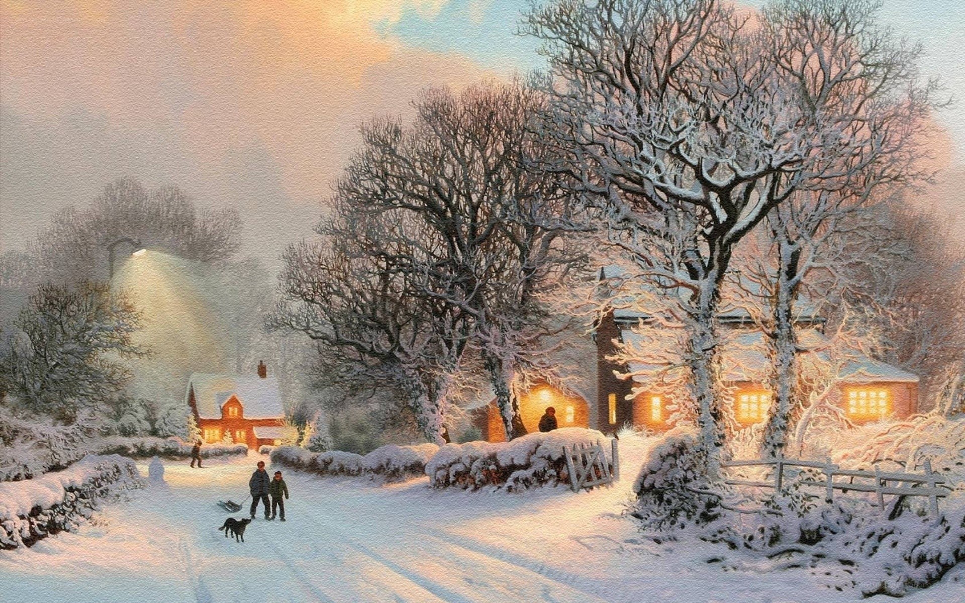Winter village scene