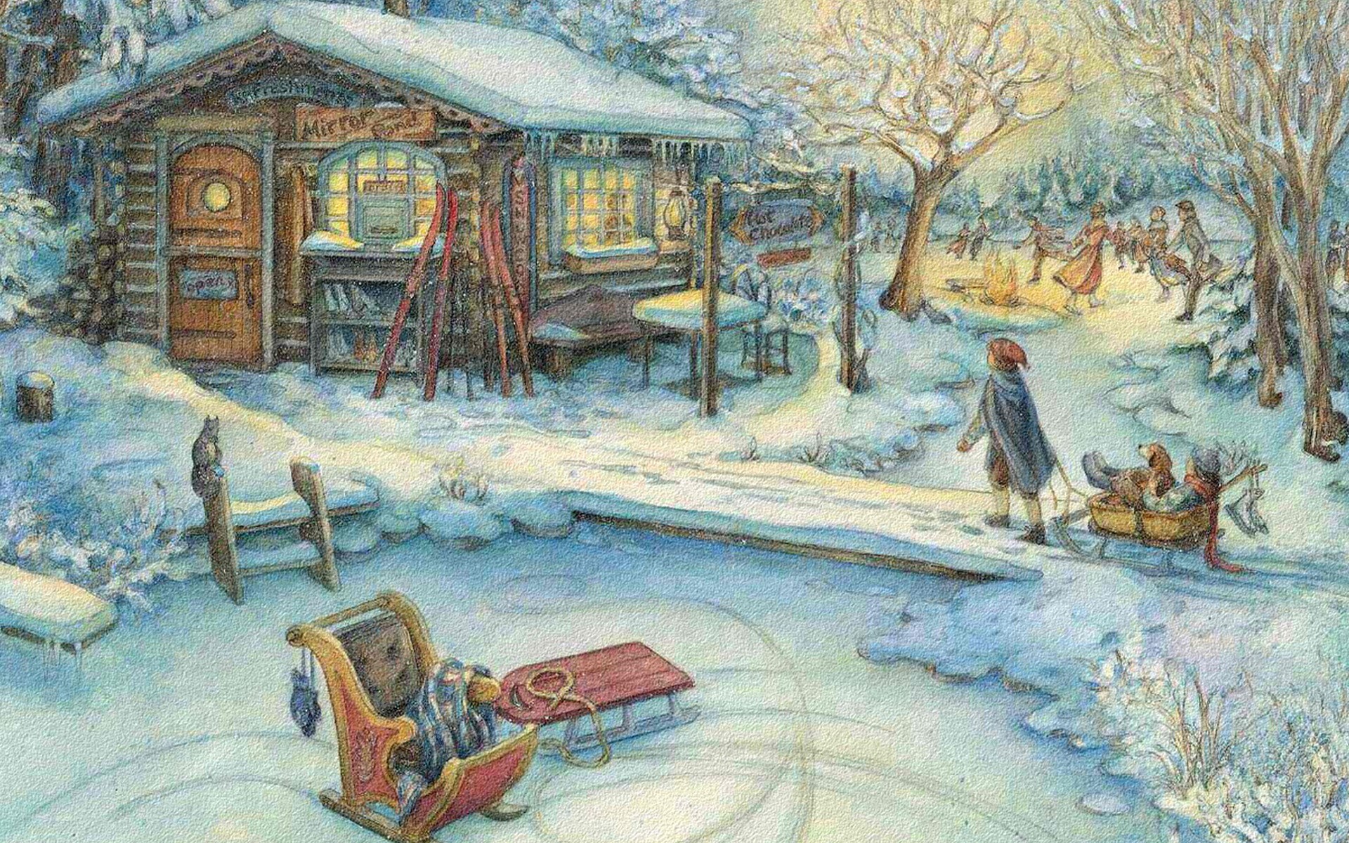 Winter village scene