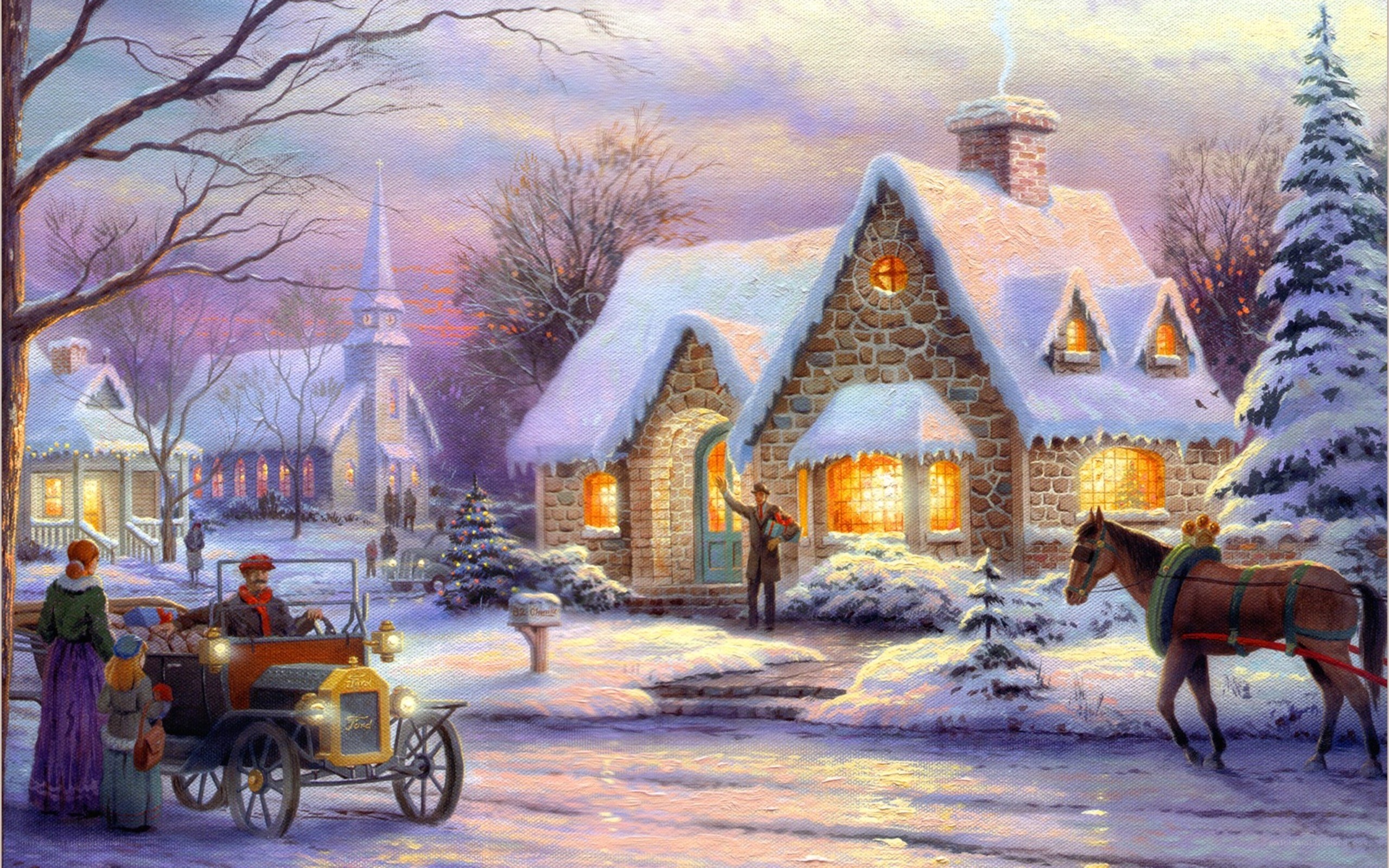 Winter village scene