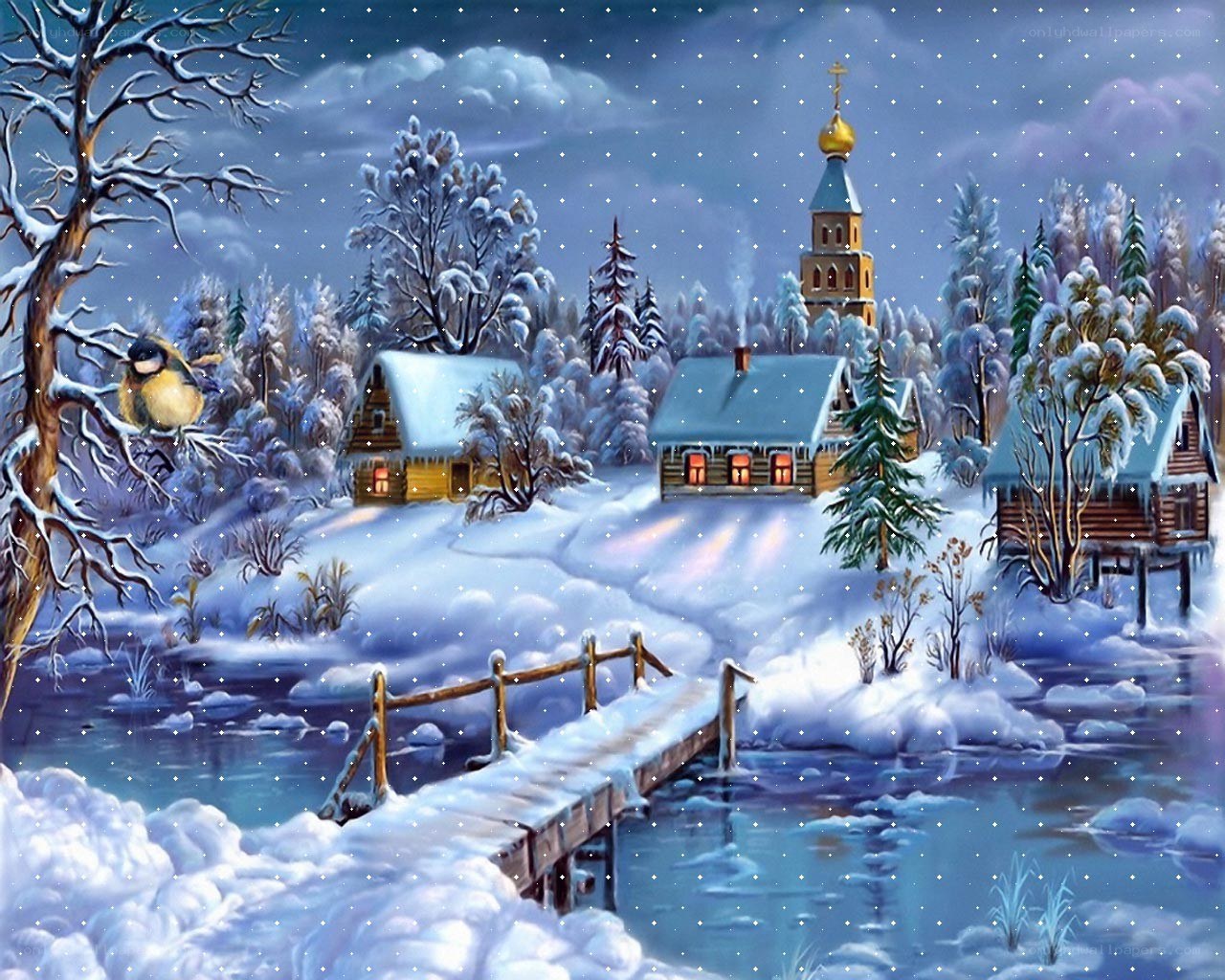 Winter village scene