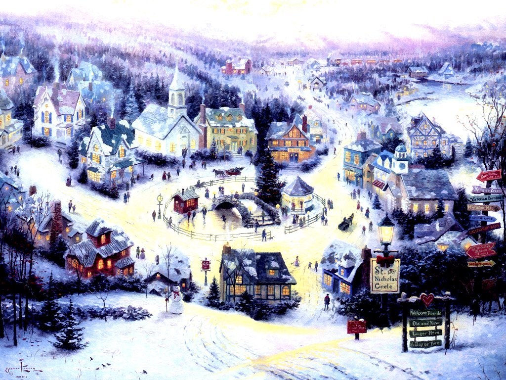 Winter village scene