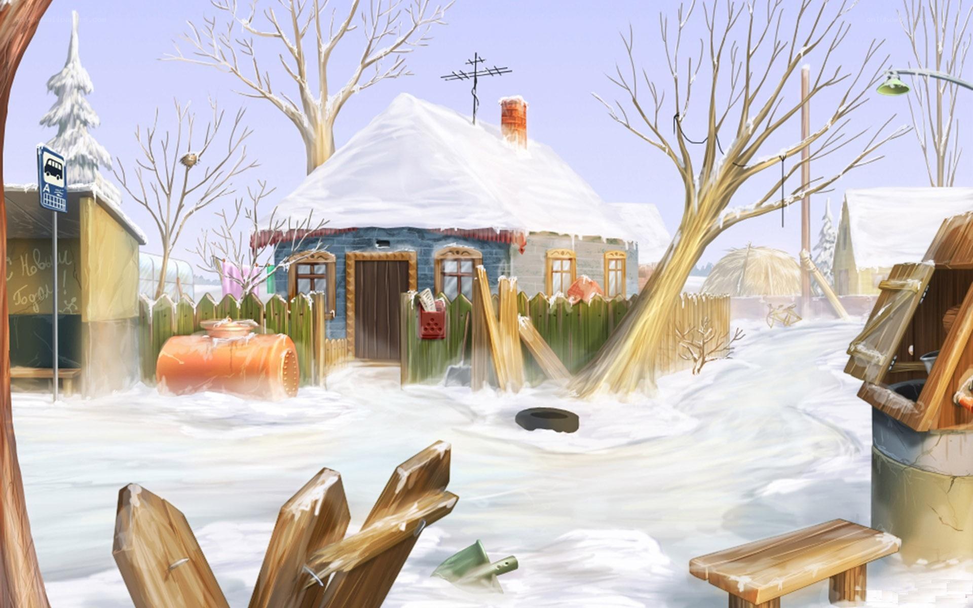 Winter village scene
