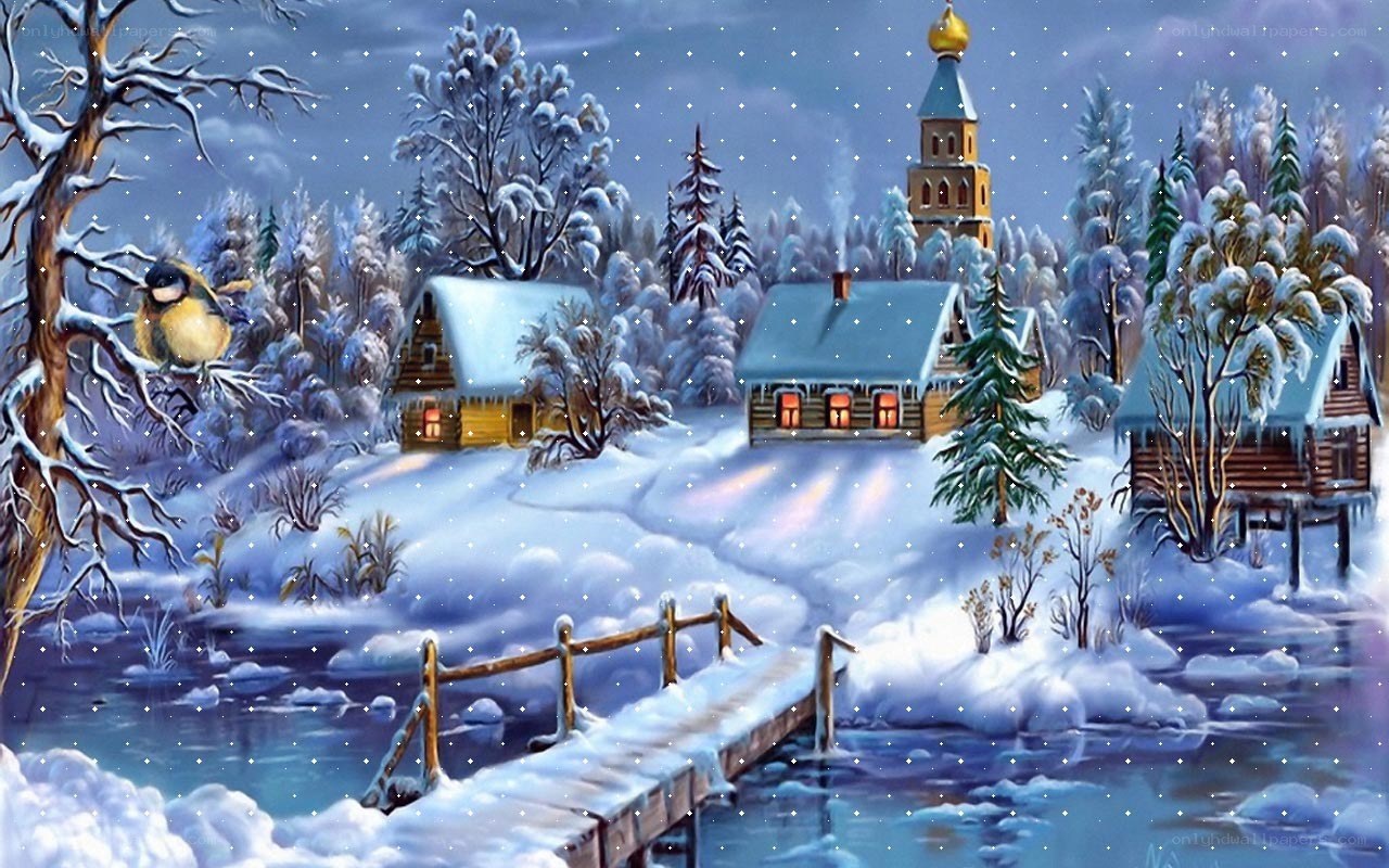 Winter village scene