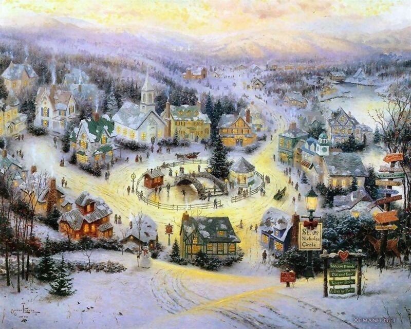 Winter village scene