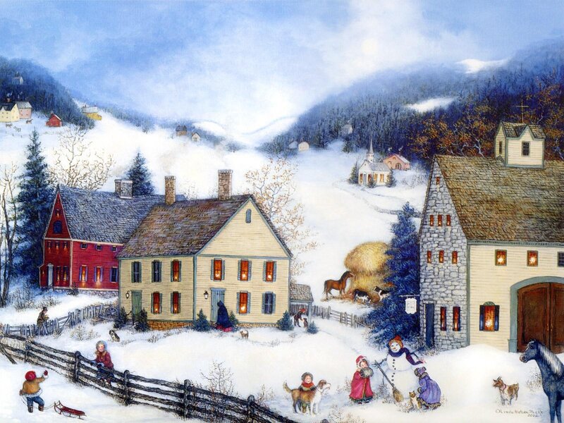 Winter village scene