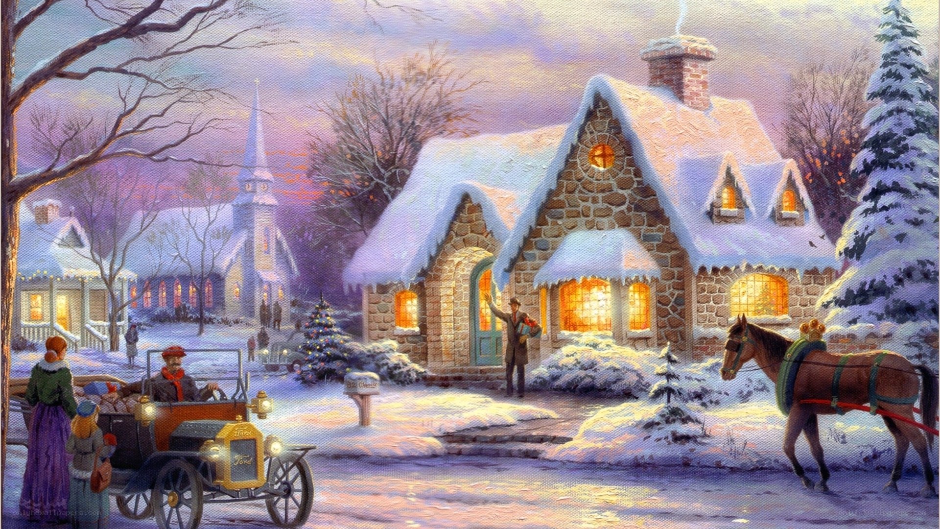 Winter village scene