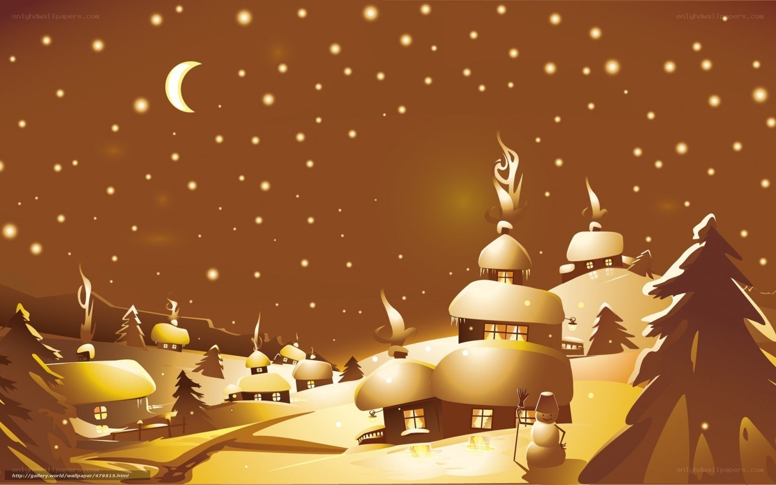Winter village under starry sky