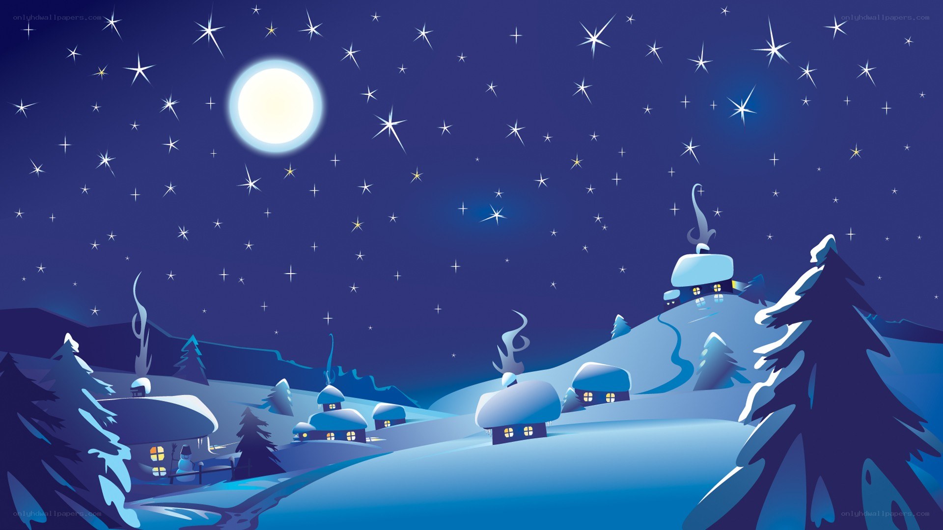 Winter village under starry sky
