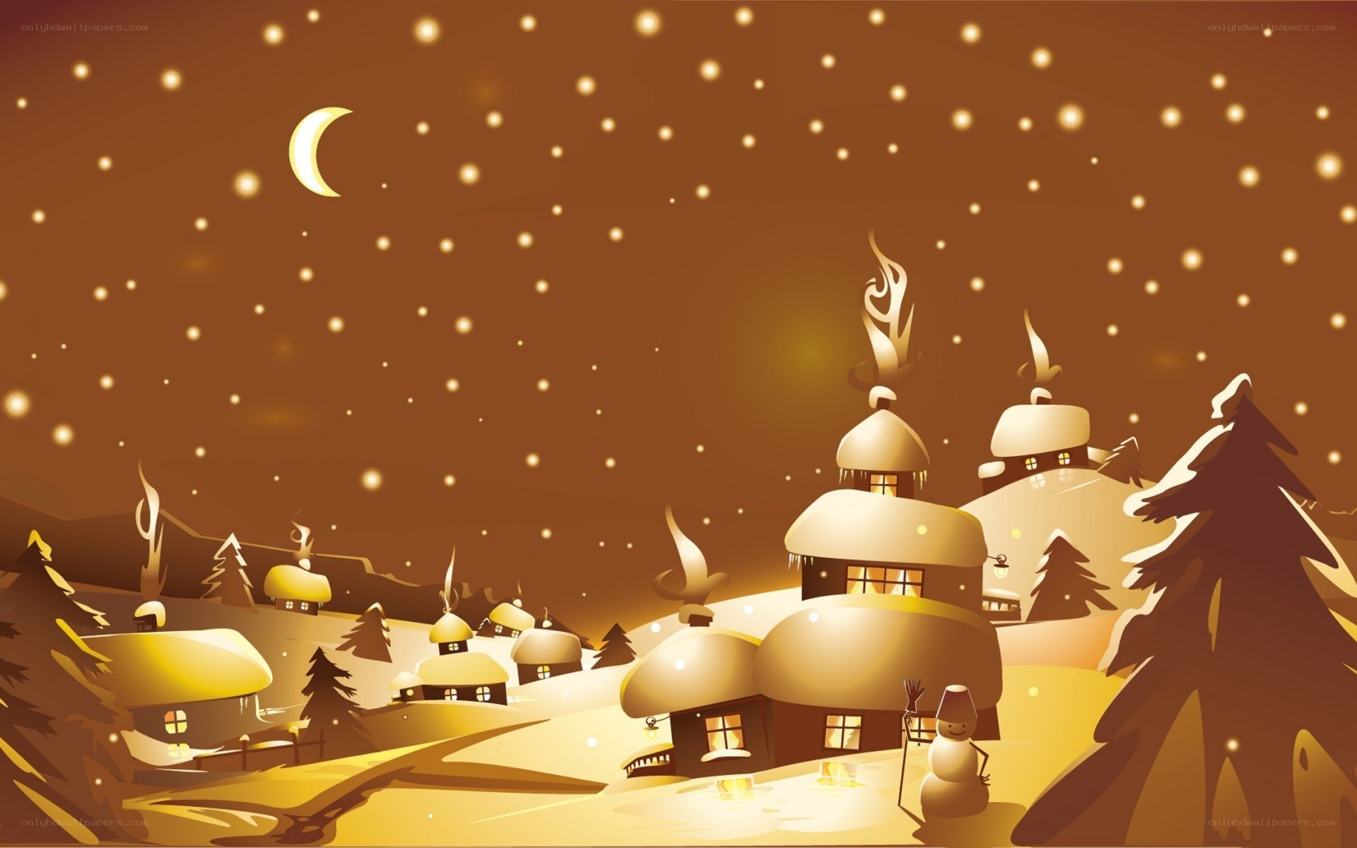Winter village under starry sky