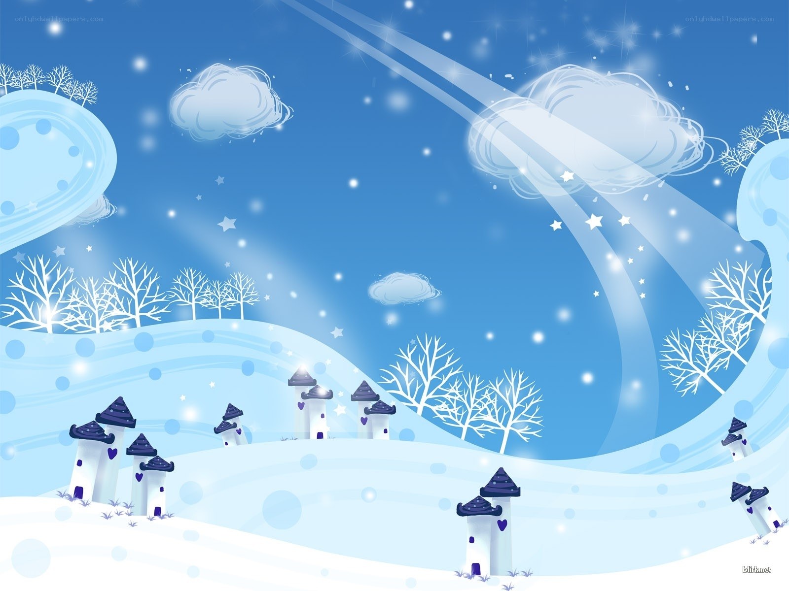 Winter village under starry sky