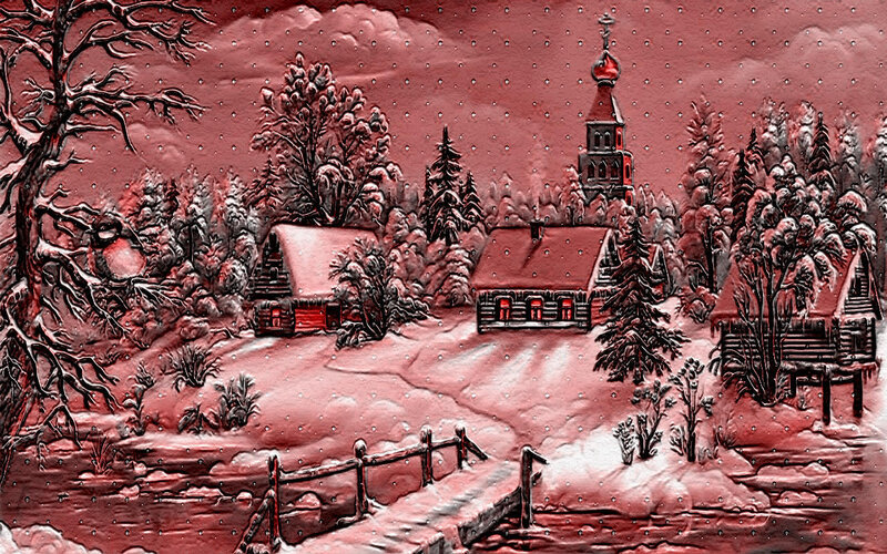Winter village with church