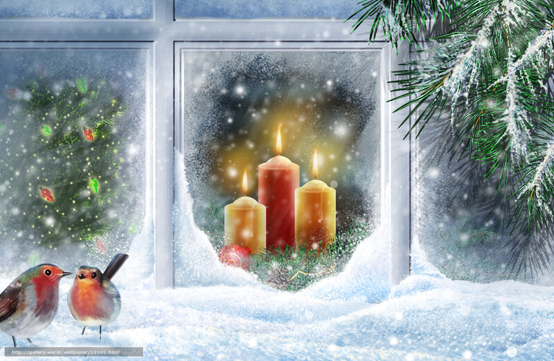 Winter window scene with candles