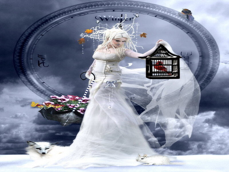 Winter witch with birdcage