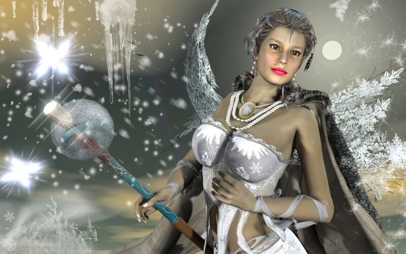 Winter witch with staff