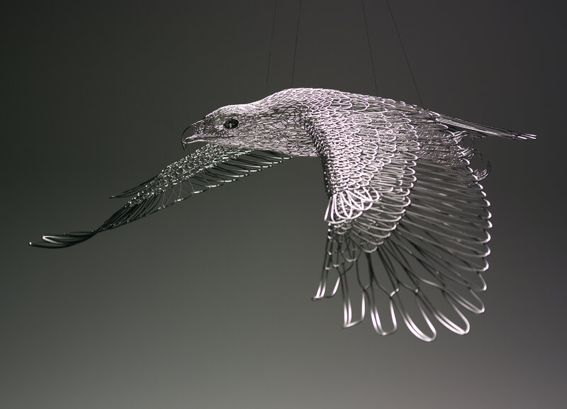 Wire sculpture of a flying bird