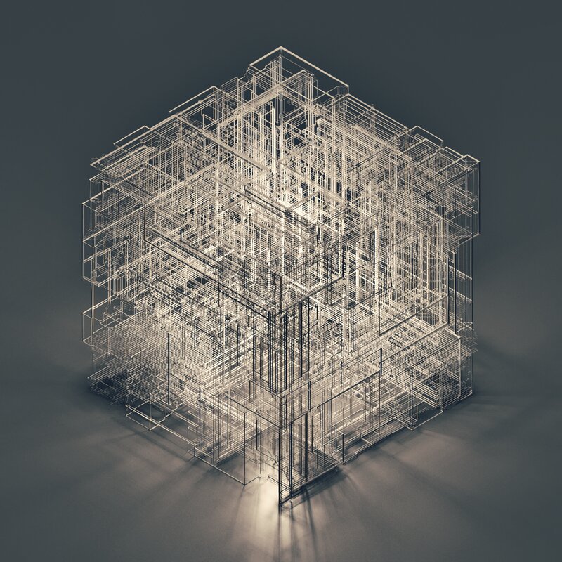 Wireframe Cube Structure — White