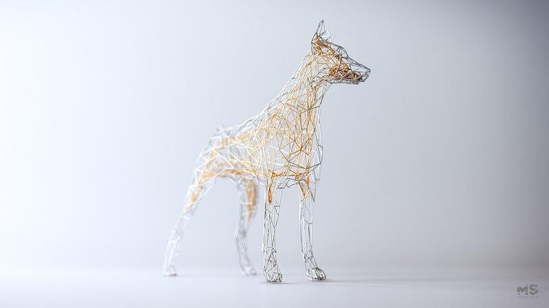Wireframe Dog Sculpture
