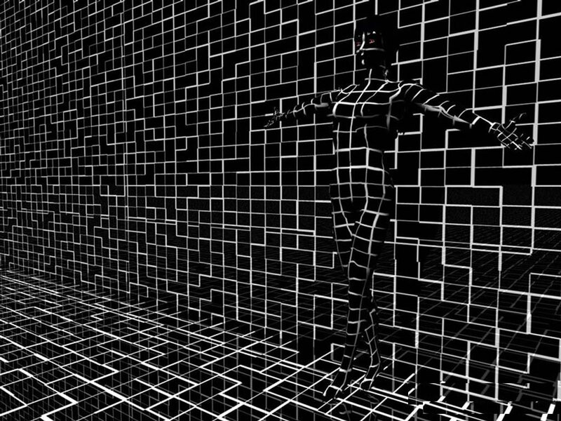 wireframe figure in digital space