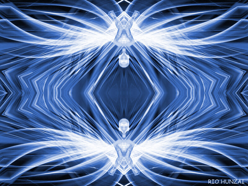 Wireframe Figures with Wings