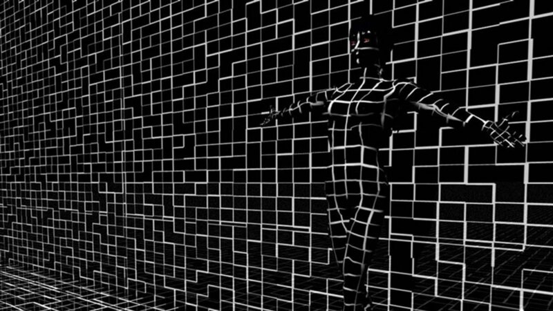 Wireframe Humanoid Figure — Black
