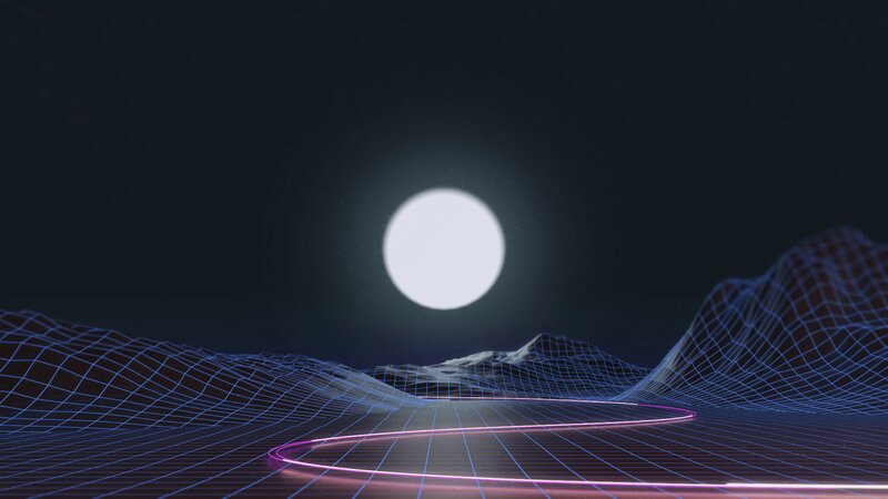 Wireframe Landscape with Moon