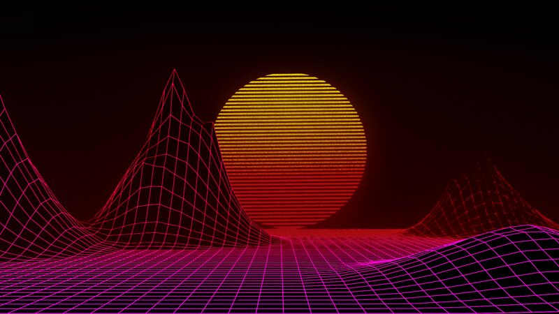 Wireframe Mountains and Sun