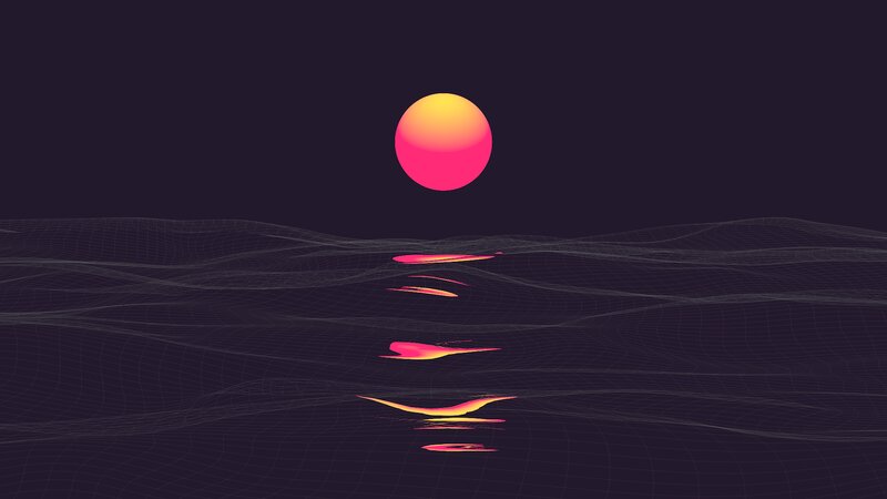 Wireframe Ocean with Sun