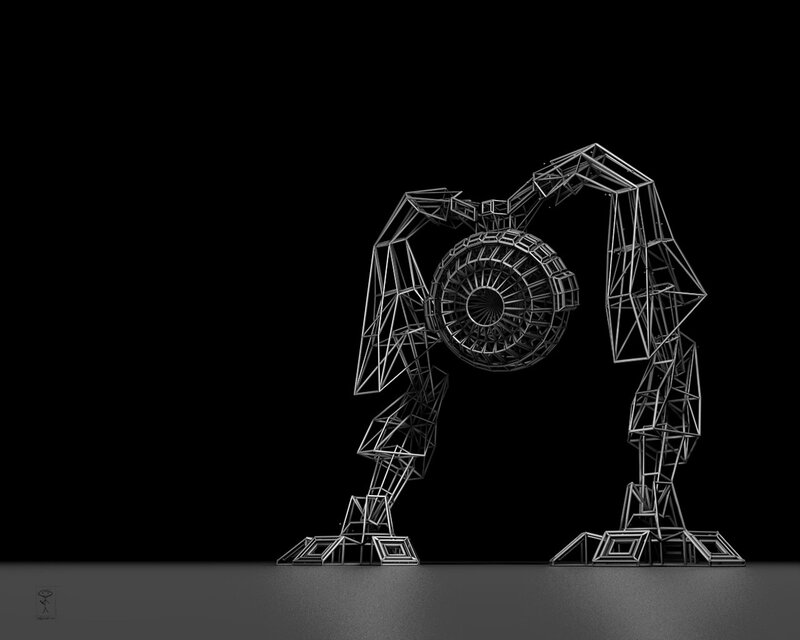 wireframe robot sculpture
