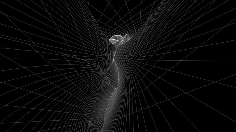 Wireframe Tunnel Structure — Black, Abstract