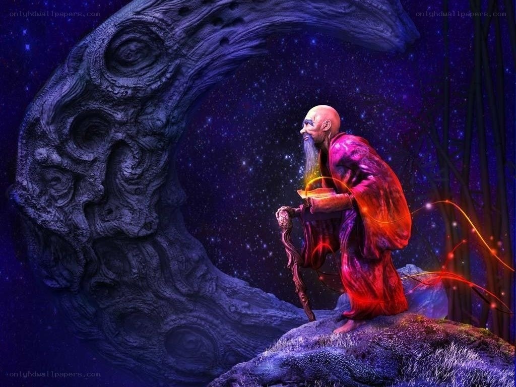 wise monk on a starry night