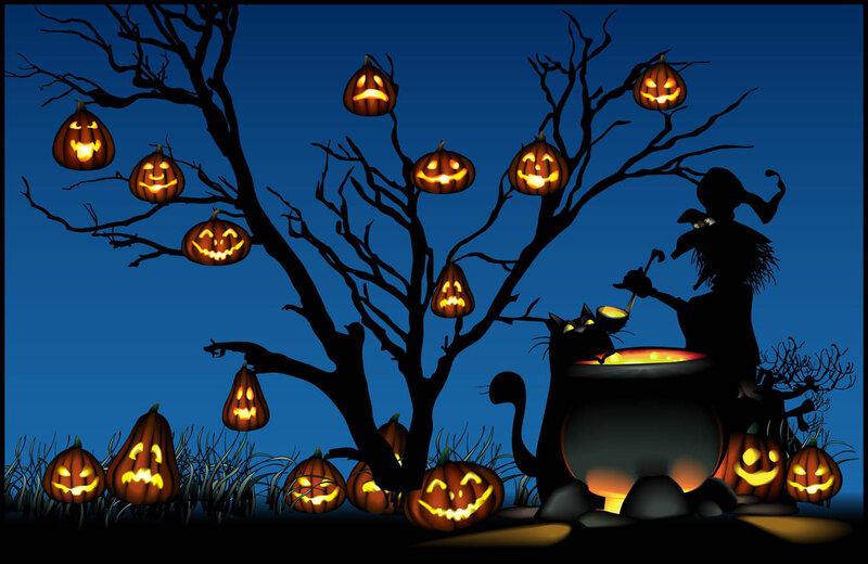 Witch and Cat at Cauldron
