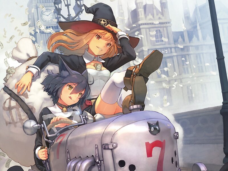 Witch and cat girl on a motorcycle