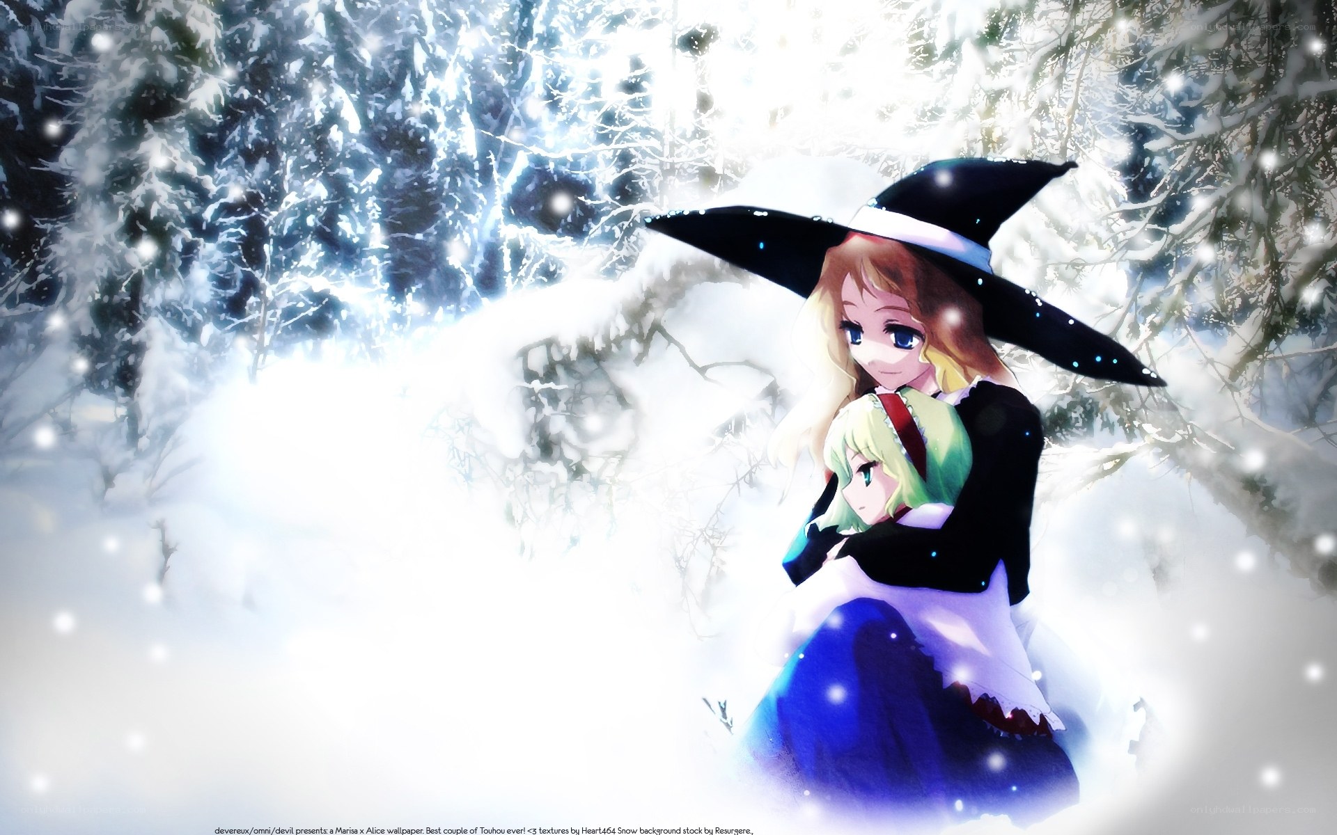 Witch and child in snow