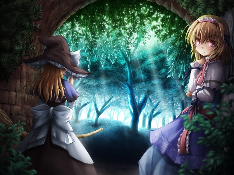 Witch and girl in a forest