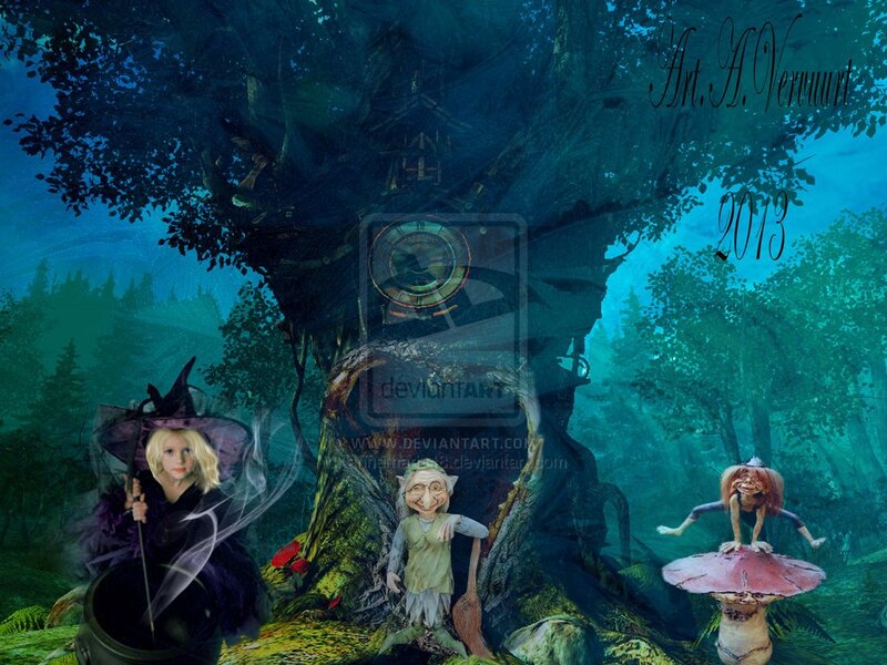 Witch and Gnomes in Forest
