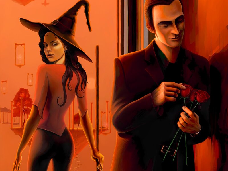 Witch and Man with Roses — Orange, Dramatic