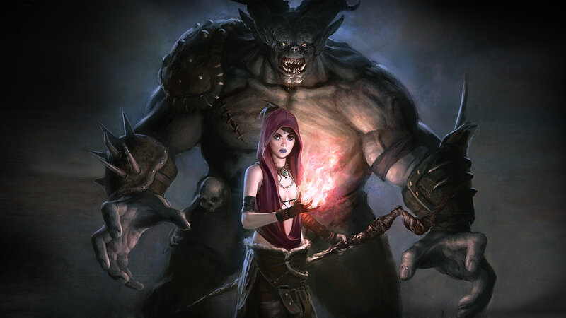 witch and monster confrontation