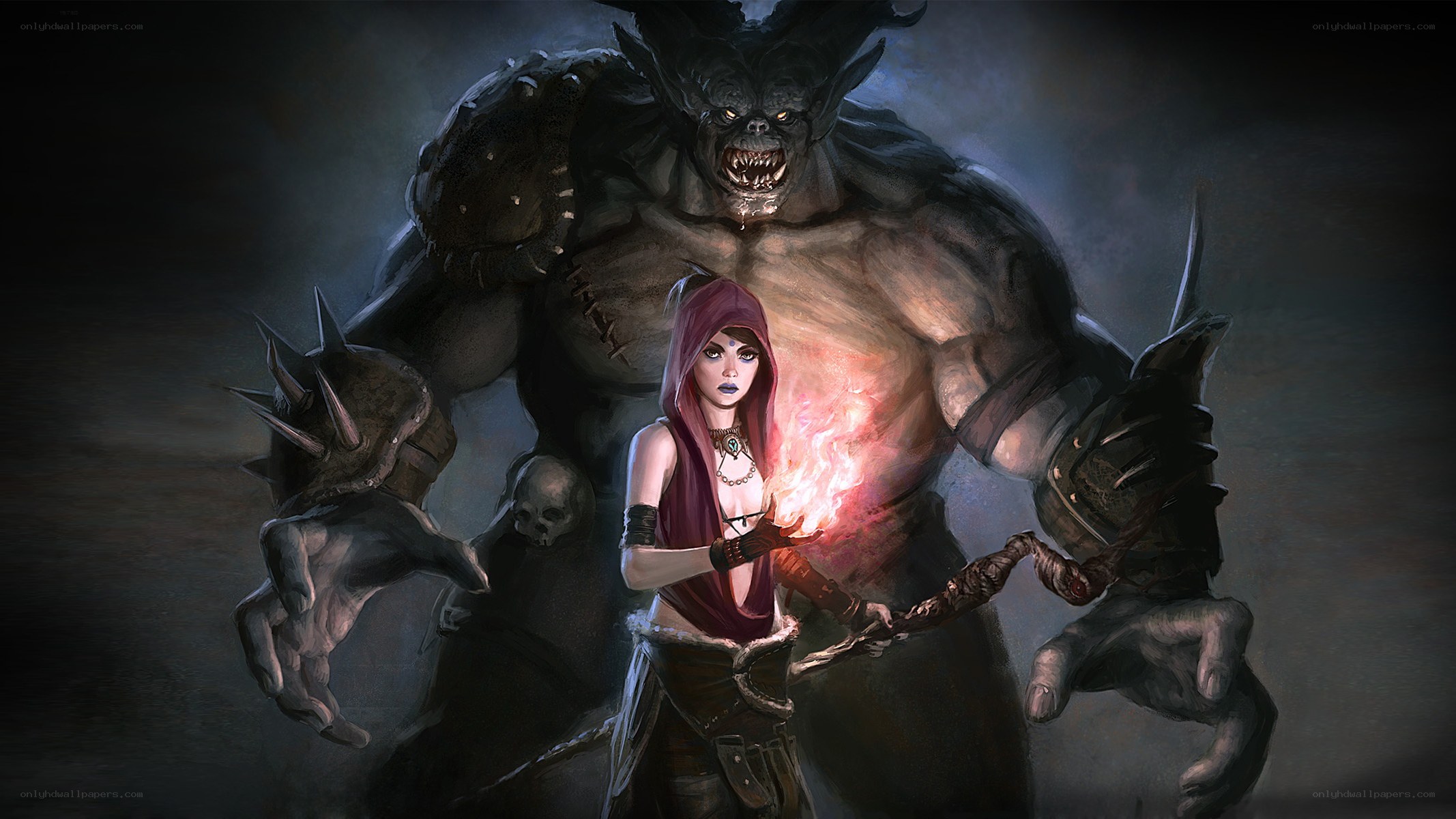 witch and monster confrontation