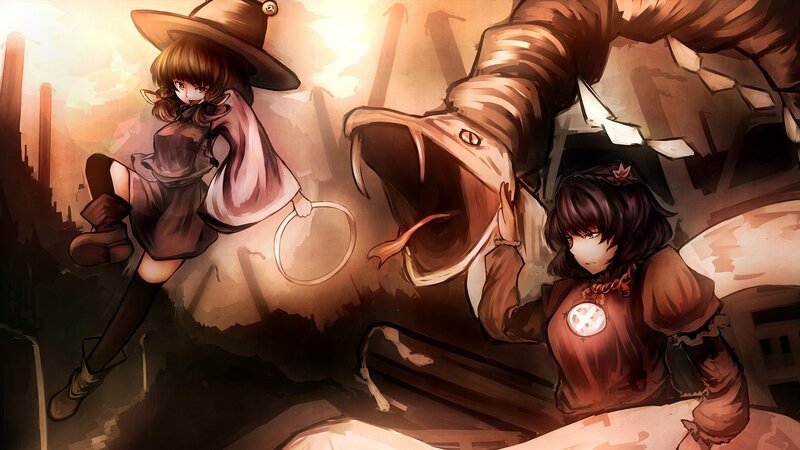 Witch and serpent in a ruined city